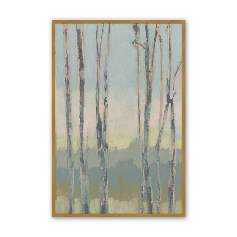 Doux lumière entre les arbres II, H 37,25 po x l 25,25 po, Cadre ouvert en angle, or poli