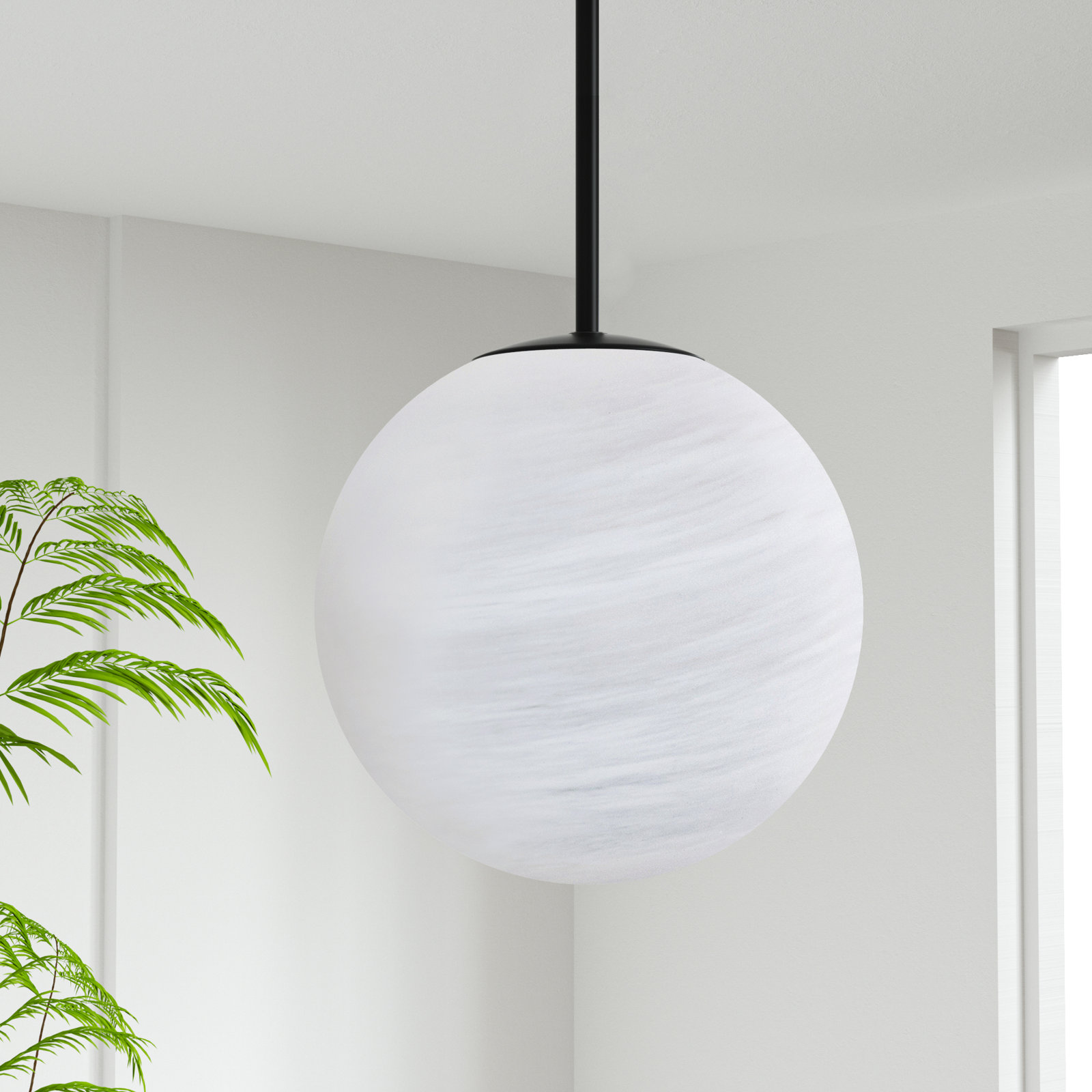 1-Light Single Moon Globe Pendant with Clouded Glass, Matte Black