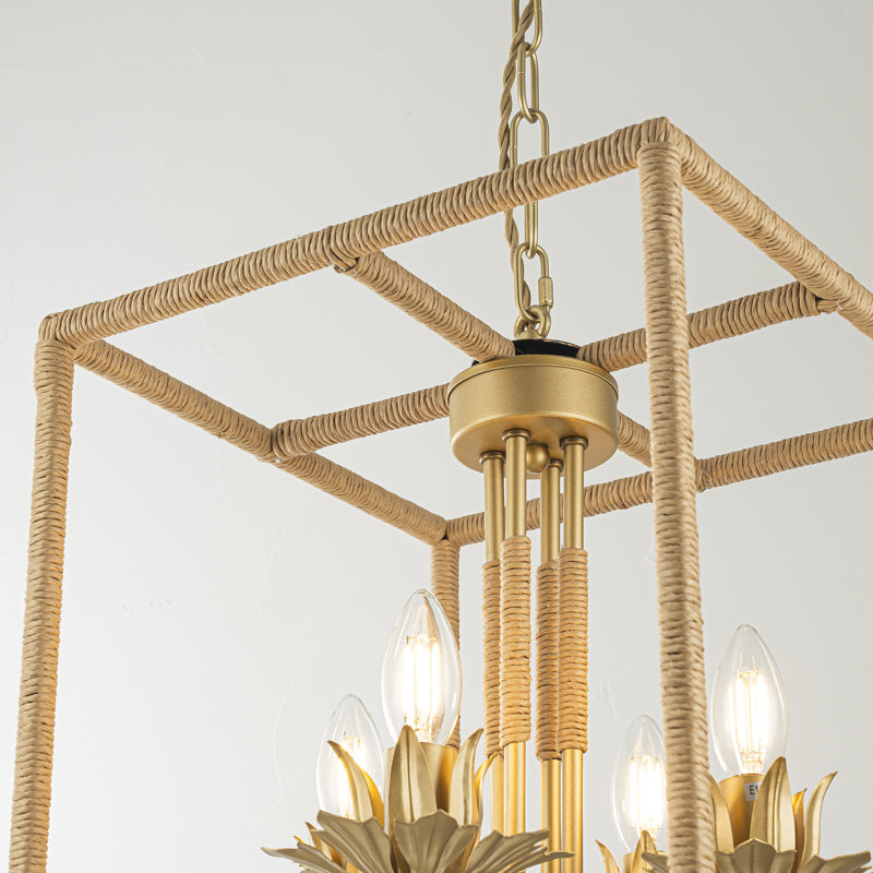 Ombret 4-Light Square Woven Rattan Chandelier