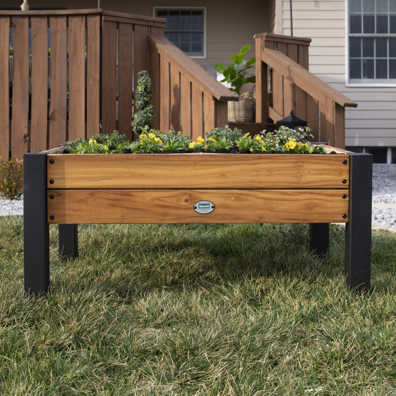 6 Cubic Foot Teak Raised Planter with Steel Legs