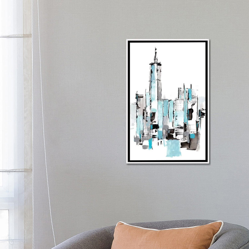 «Blue City II» par Ethan Harper - reproduction d'art, Pas de tapis, H 26 po x l 18 po x 1,5 po, Toile blanche encadrée