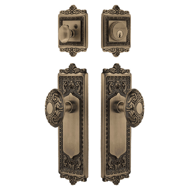 Nostalgic Warehouse Egg & Dart Entry Set with Victorian Knob, Antique Brass, 2.375