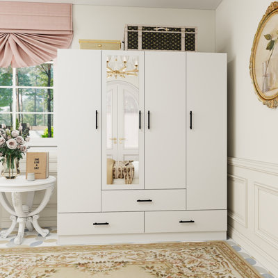 Armoire-penderie blanche autoportante avec miroir et tiroirs
