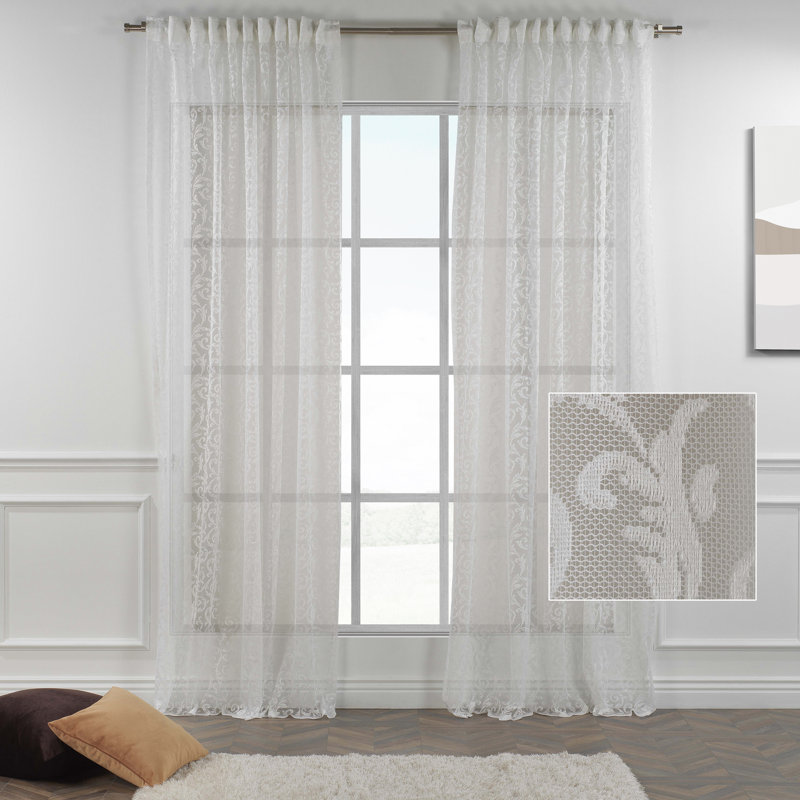 Cream Lace Classic Sheers Curtain Panels,Sheer Window Curtain,Shabby Chic, White, 52" W x 144" L