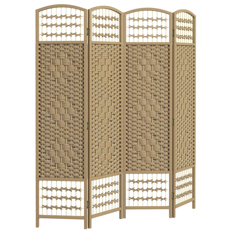 Mur d'intimité de 5,6 pi, écran à 4 panneaux ondulés en fibre, élégance naturelle pour écran de bureau, cloison, esthétique