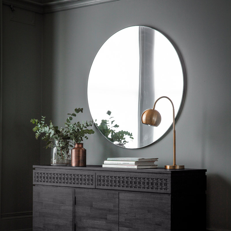 Aguon Metal Flat Wall Mirror, Round, 80" x  2", Black