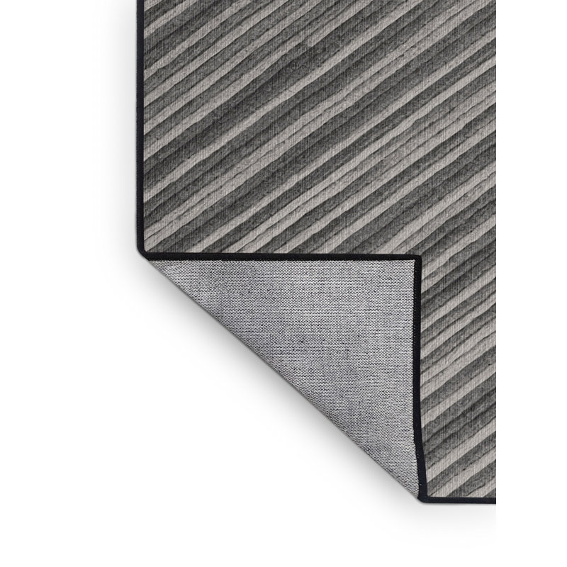 Washable Light Gray Dark Gray Striped Area Rug, Round 7'