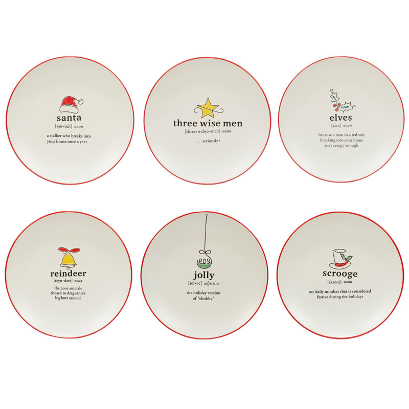 Christmas Fun Sayings Ceramic Dessert Plates Set, 8.25"