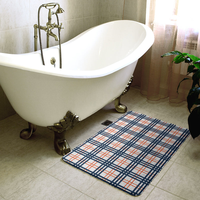 Memory Foam Non-Slip Bath Rug, 21" W x 34" L, Orange/Black/White