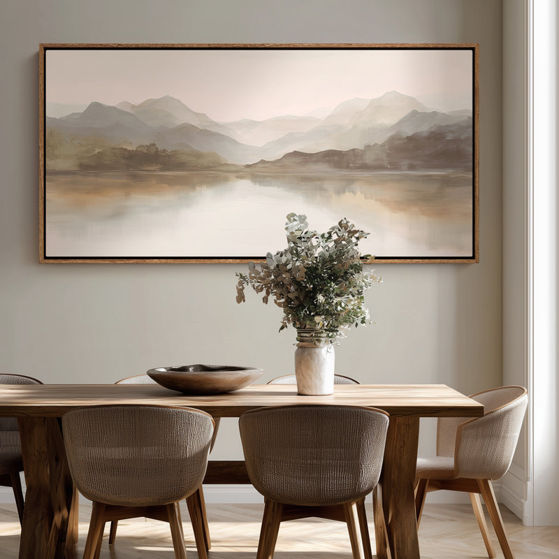 Très grand art mural abstrait à paysage neutre, H 30 po x l 60 po, Naturel