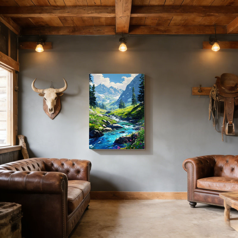 Alpine Valley Stream, art mural encadré en bois à l'arrière, 30 x 20
