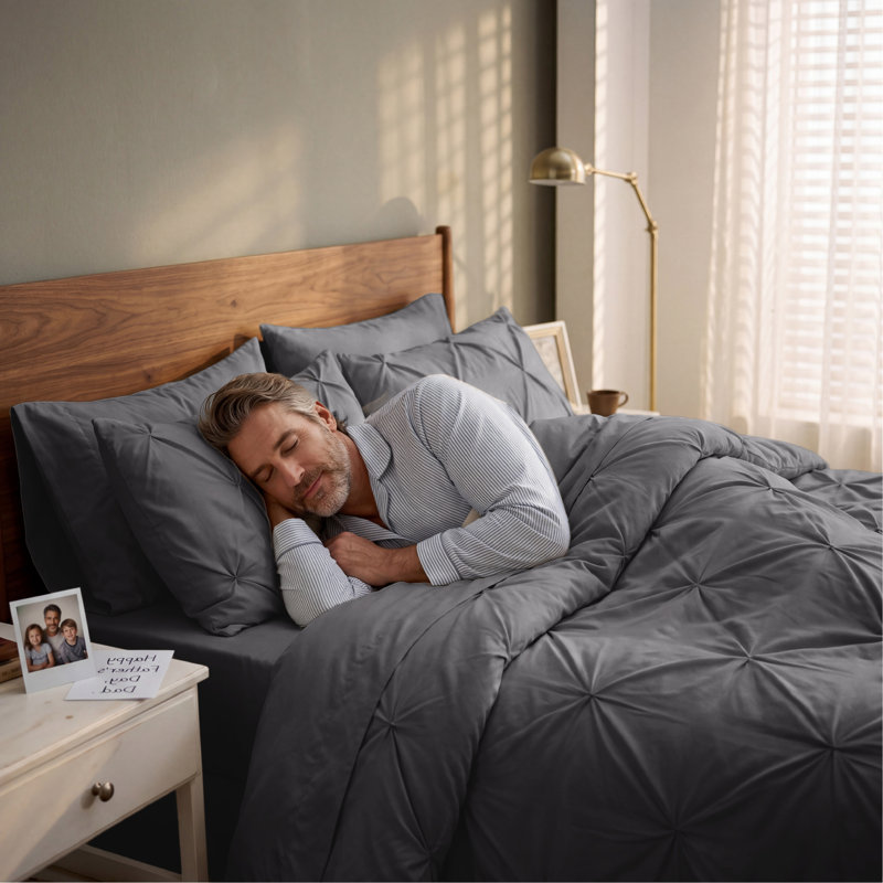 Bedsure Queen Burgundy Pintuck Bed-in-a-Bag - Dark Gray Pinch Pleat Comforter Set with Sheets, Pillowcases & Shams (Set of 7)