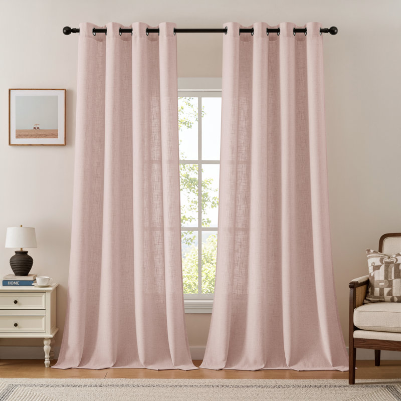 Paire de rideaux semi-transparents avec œillets Draycott, Lin kaki, L 52 po x L 84 po