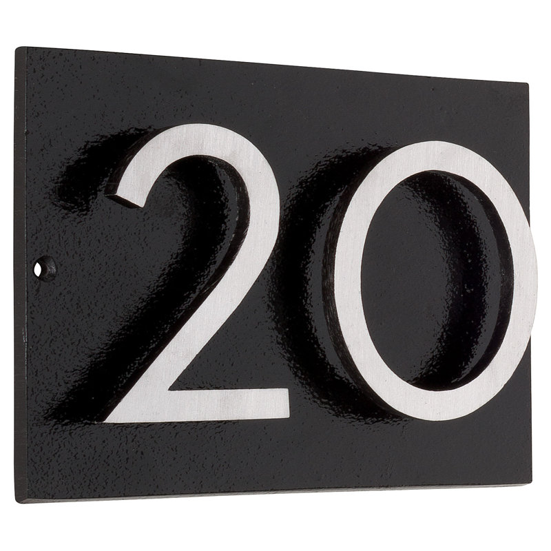 Floating Modern 6" Number Horizontal Address Plaque (2 Characters) - Brick Red/Brushed Aluminum, Black/Satin Nickel Two Tone