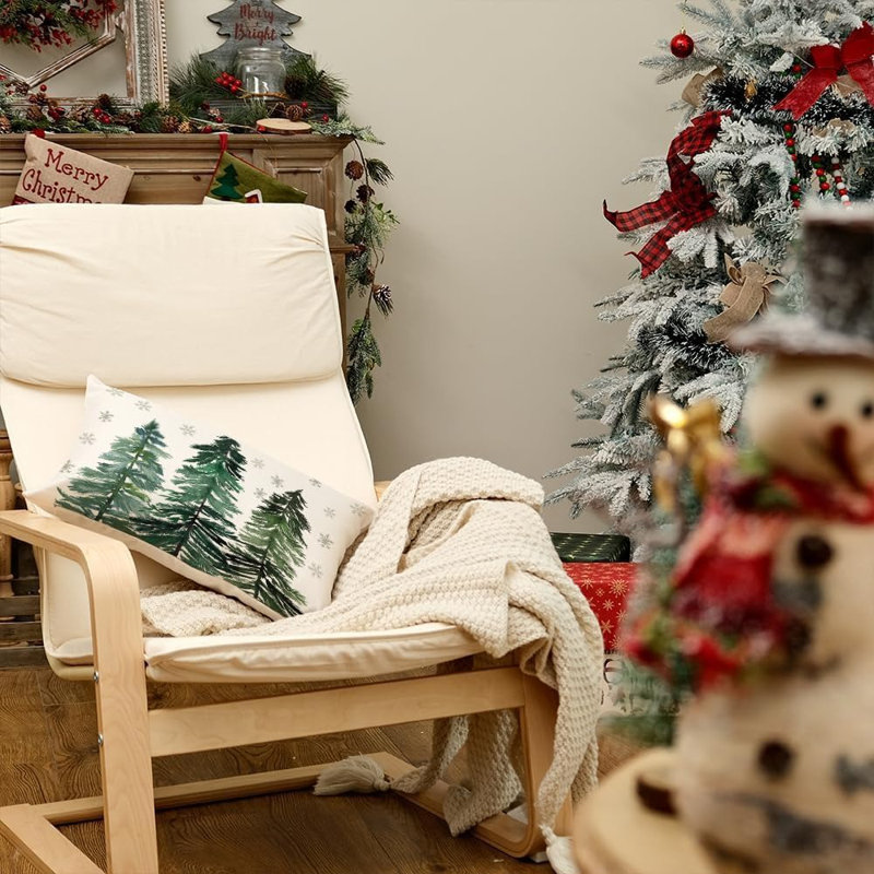 Housse de coussin de Noël décorations flocons de neige arbres de Noël 12 x 20 pouces décorations de taie d'oreiller d'hiver pour canapé de canapé (vert) AA038-12