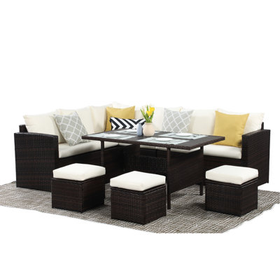 Canapé modulaire de patio avec coussins - 7 places