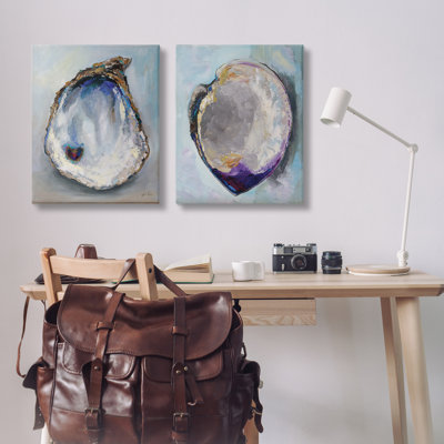 Open Oyster Clam Shell 2 PC Canvas Wall Art Set by Jeanette Vertentes