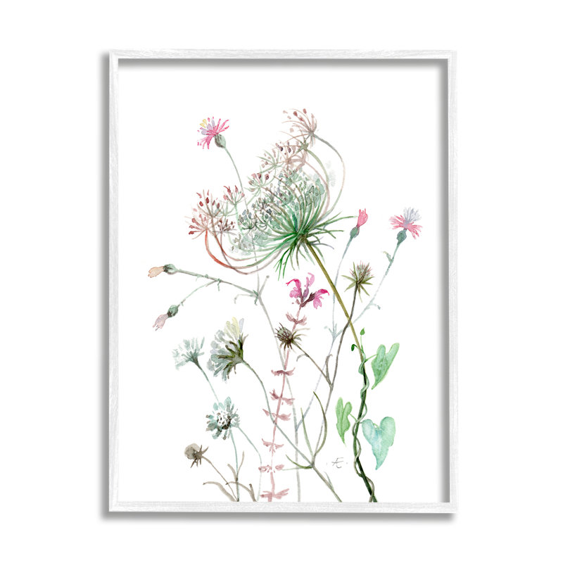 White Framed Botanical Wildflowers Wall Art 16 x 20