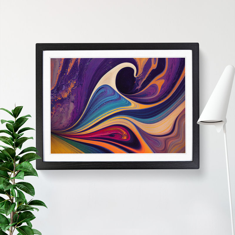 XH1022-6125X Modern Marbling Vol.3 Abstract - Single Picture Frame Print, 46cm H x 64cm W x 2cm D, Black