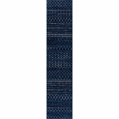 Dounia Transitional Performance Navy Blue/White Area Rug