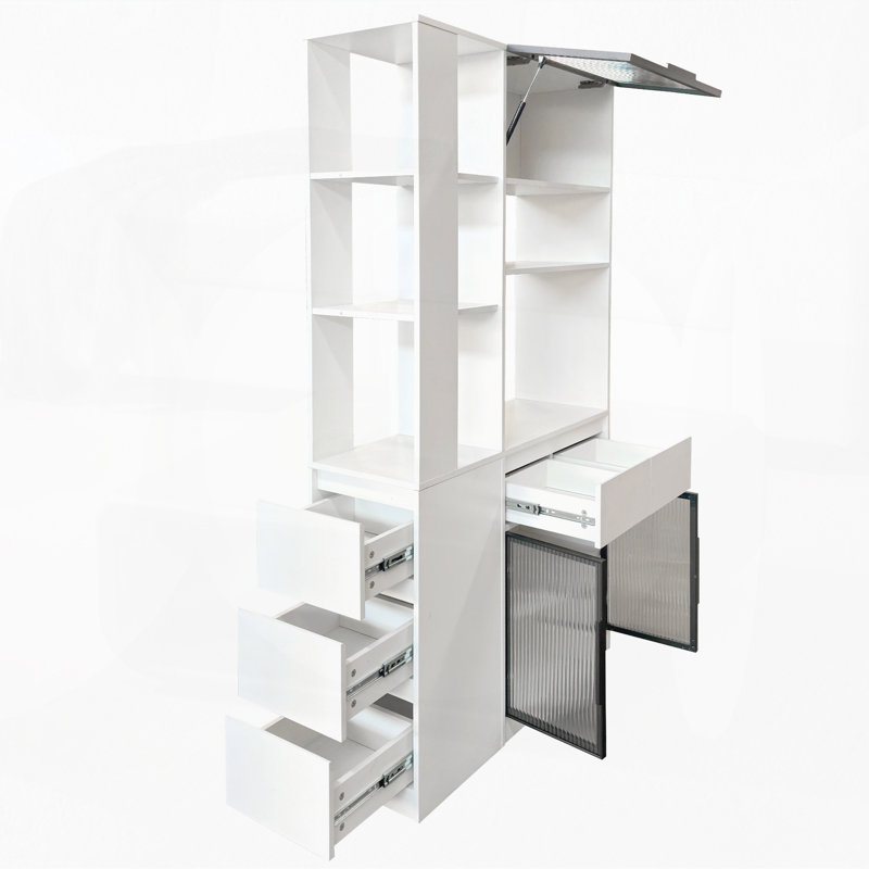 Armoire de rangement avec espace de rangement multifonctionnel, organisateur d'entrée moderne en bois, Blanc