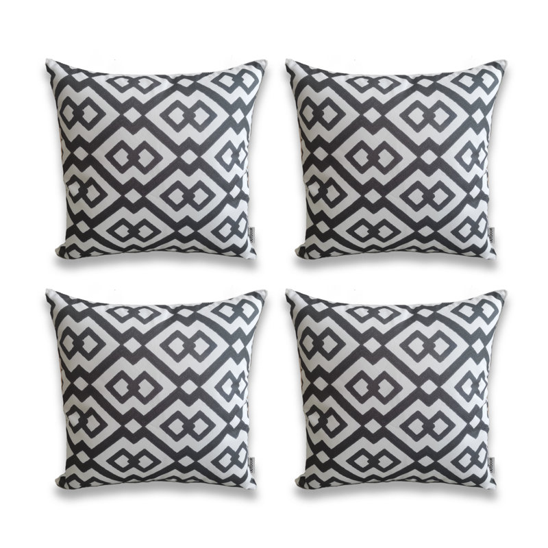 Ensemble de 4 coussins décoratifs imprimés sur une base blanche avec insertions (ensemble de 4), Noir / blanc