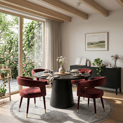 Modern 47"-83" Extendable Dining Table Set With Upholstered Velvet Dining Arm Chairs