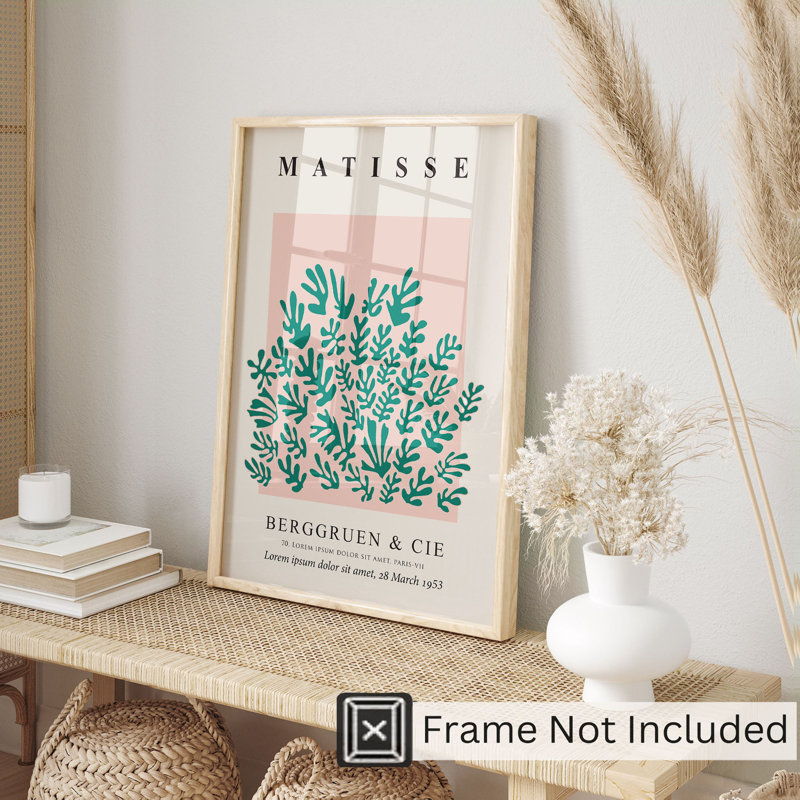 Abstrait matisse découpé en vert et rose, reproduction d'art moderne sans cadre Mid-Century, H 30 po x l 20 po