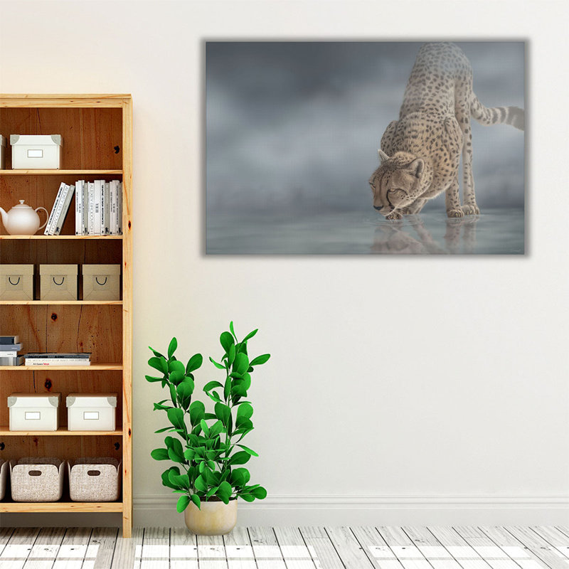 «Cheetah in the Mist», reproduction d'art sur toile, H 12 po x l 18 po