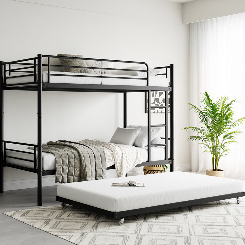 Lit superposé simple avec lit gigogne pour les chambres, structure en acier, Noise-Sleep Modern sur lit gigogne, garde-corps
