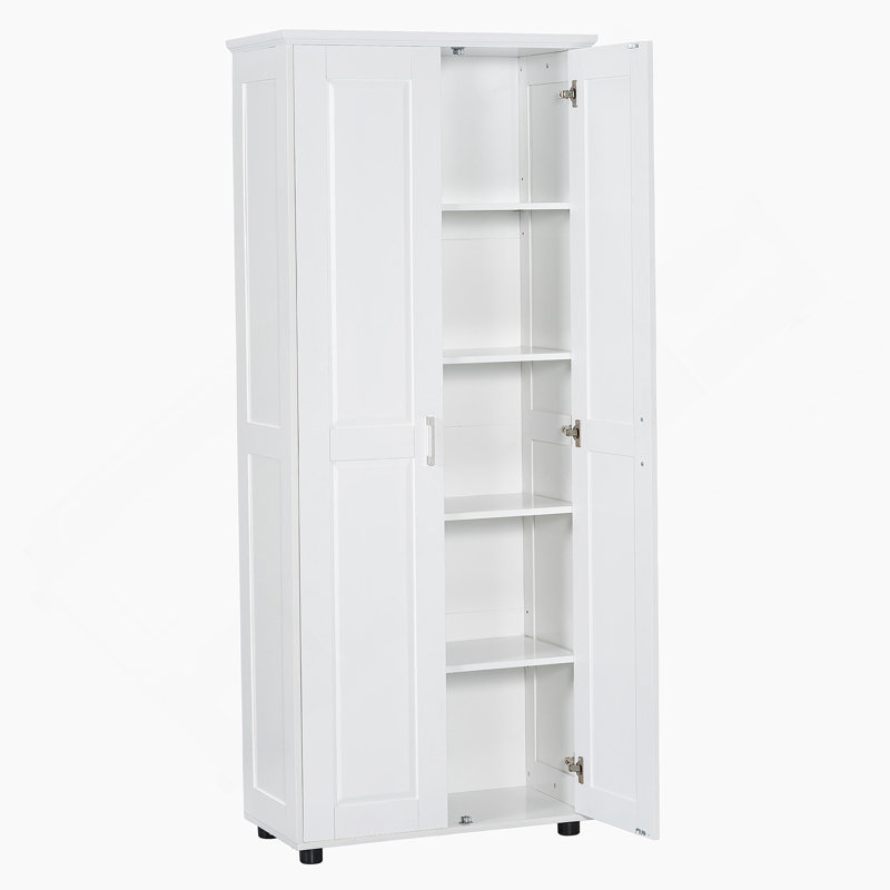 Armoire de rangement avec deux portes pour salle de bain, bureau, tablette réglable, panneau de fibres à densité moyenne, blanc