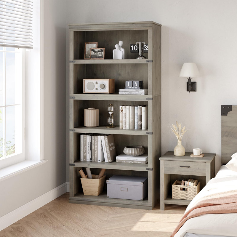 Cupar Bookcase, Gray, 67.4" H x 31.4" W x 12.7" D