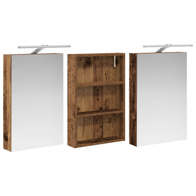 Mirrored Bathroom Cabinets with Mirror and 6, 60.5cmH x 120cmW x 10.5cmD, Dark Brown