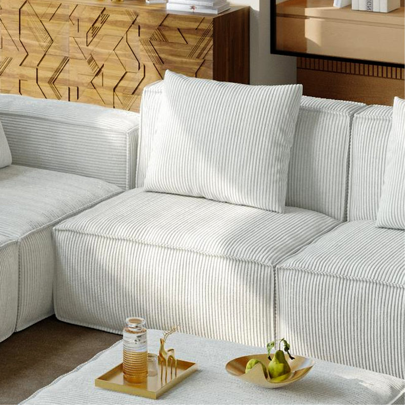 Lit modulaire modulaire avec canapé large et nuage, beige, confortable pour un lit de compression confortable, tissu beige, structure en éponge, différents espaces convenables
