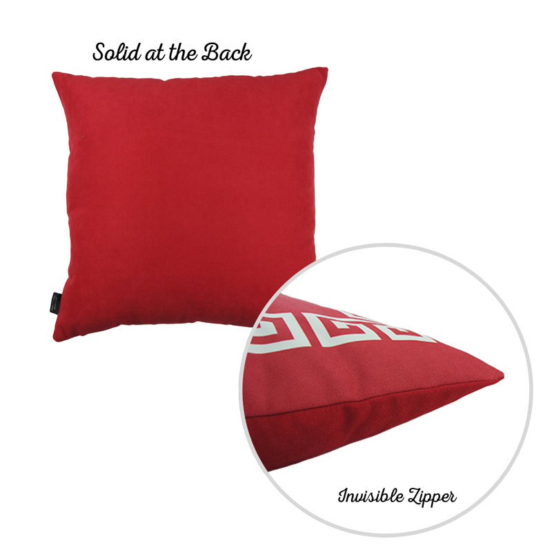 Red and White Greek Key Polyester Euro Pillow Covers, 18" x 18"