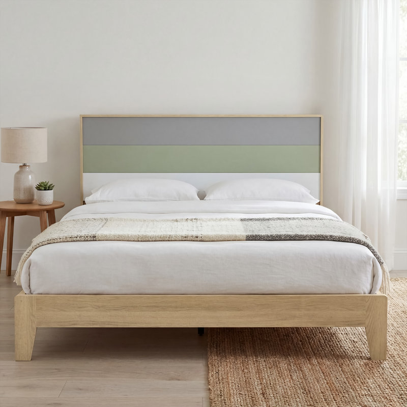 Allyannah Levison Platform Bed With Headboard, Queen, Oslo Oak/Cool Gray/Sage Green/White