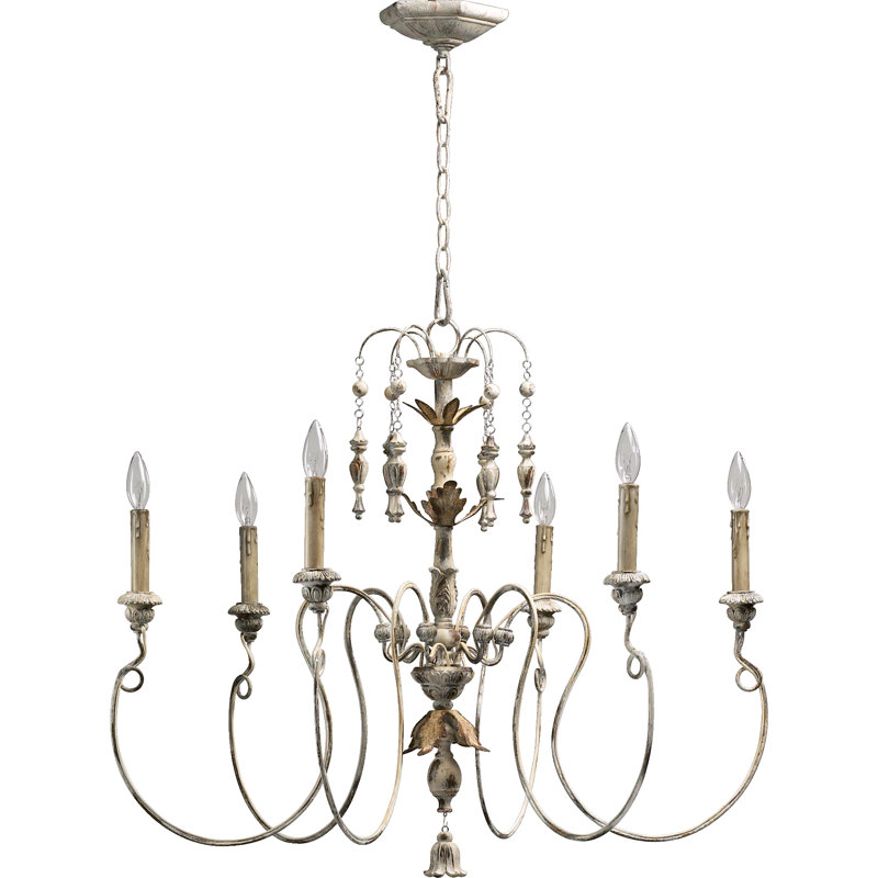 Lustre classique / traditionnel à 6 lumières de style bougie Solange, Blanc perse