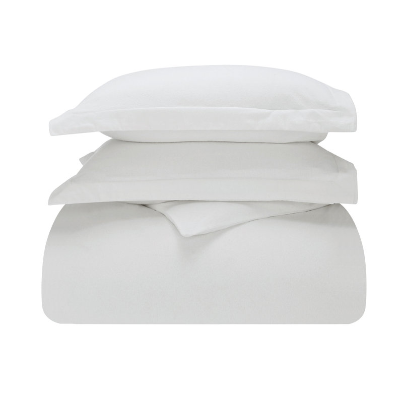 Rome 100% Flannel Cotton Solid Fuzzy Warm Duvet Cover Set, Ivory, King Duvet Cover + 2 King Shams