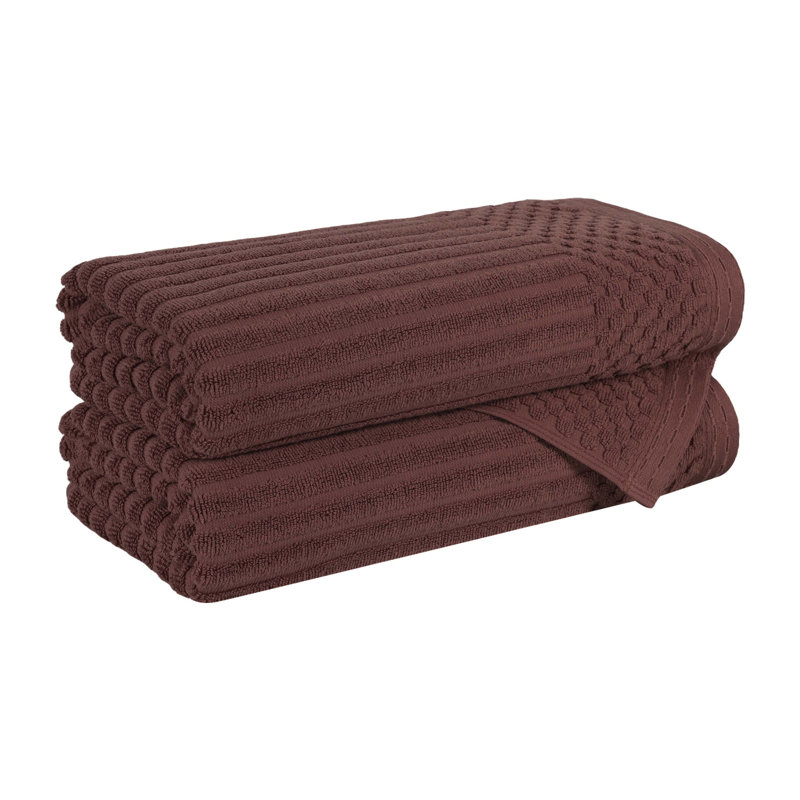Ruvins Cotton Highly Absorbent Solid and Checkered Border Bath Towel Set, Brown