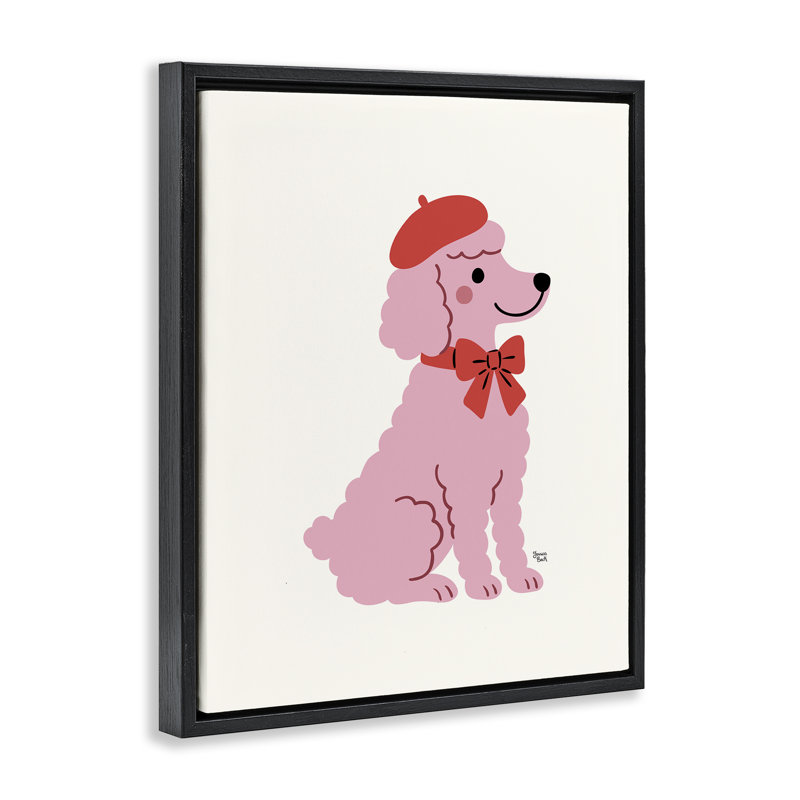 Caniche français dans un cadre flottant béret, design par Jessica Beck, Cadre flottant noir de jais, H 21 po x l 17 po