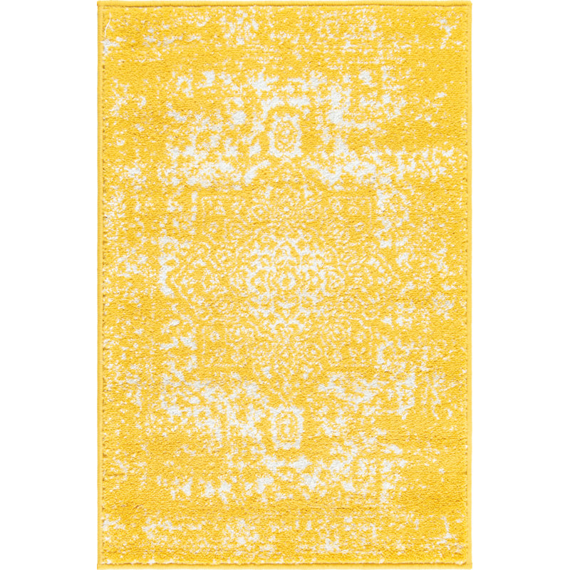 Tapis jaune tissé à la reine Reine, Rectangle 2 pi x 3 pi