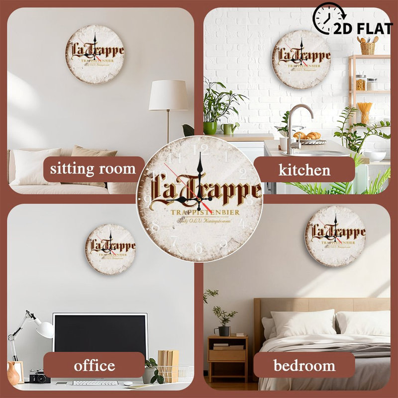 Horloge murale en bois 10 po, mouvement silencieux, à piles (piles AA non incluses), décor artistique, parfait pour les décorations