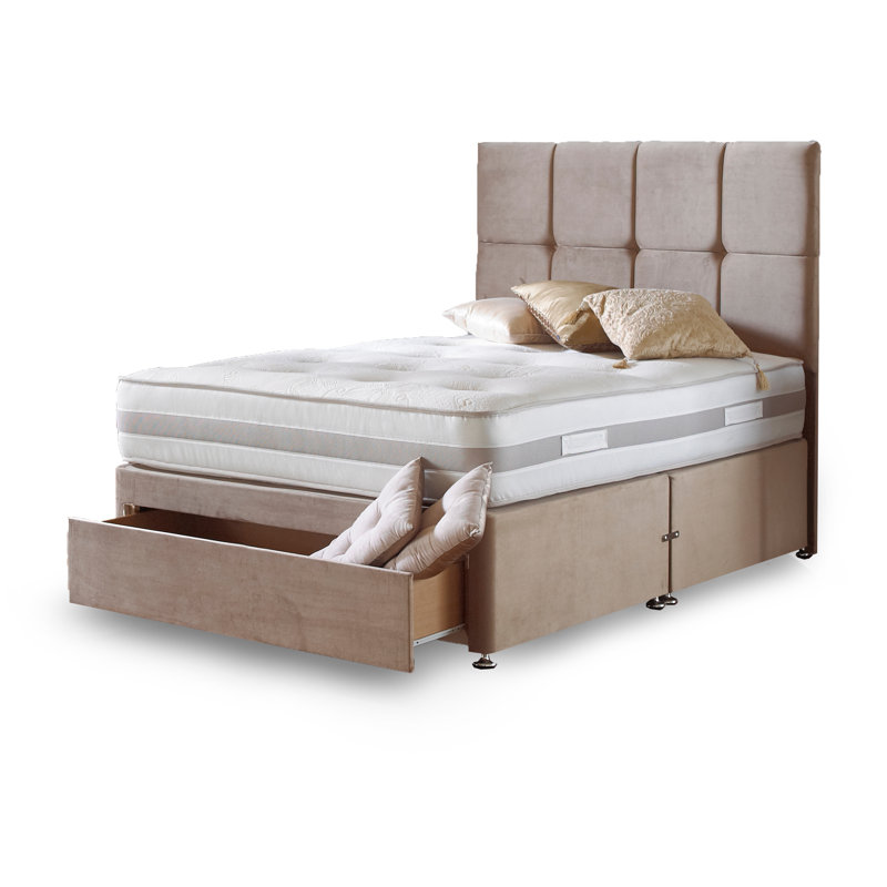 Aspelare Pocketsprung Divan Bed Set, Slate Grey Linen, Double (4'6), Jumbo End Drawer