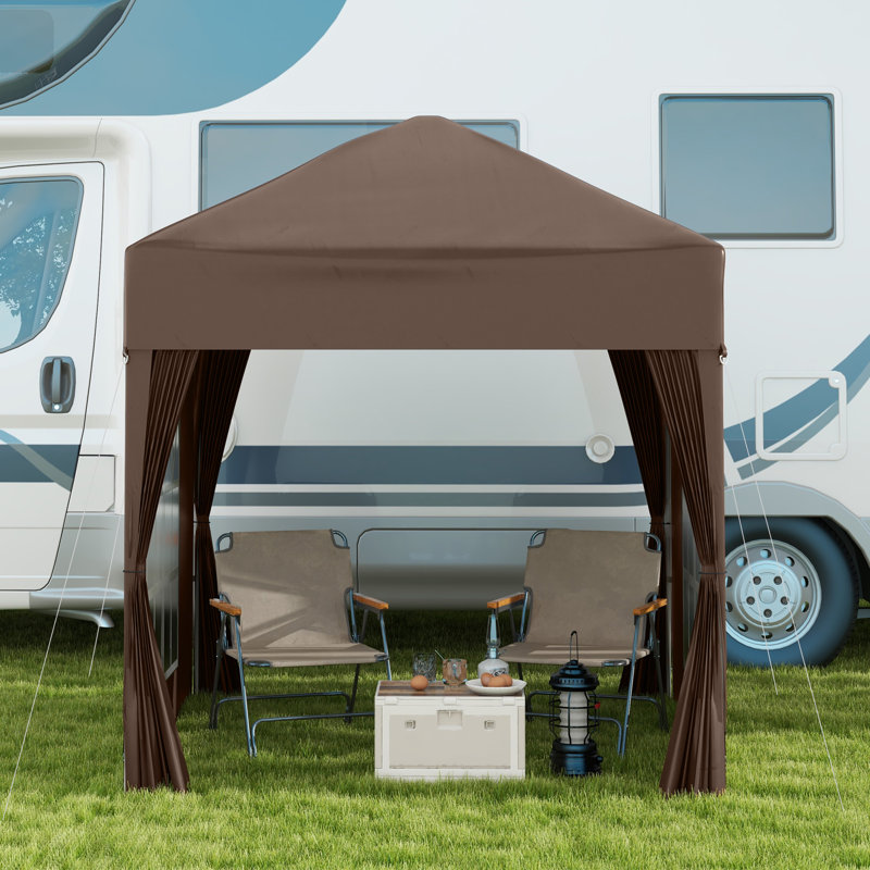 2 X 2m Pop Up Garden Gazebo, Water Resistant Party Marquee Tent With Removable Sidewalls, Large Windows, Powder Coated Steel Frame And Carry Bag, Coffee