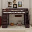 Lit mezzanine simple avec tiroirs de rangement, tablettes et escaliers-902962948