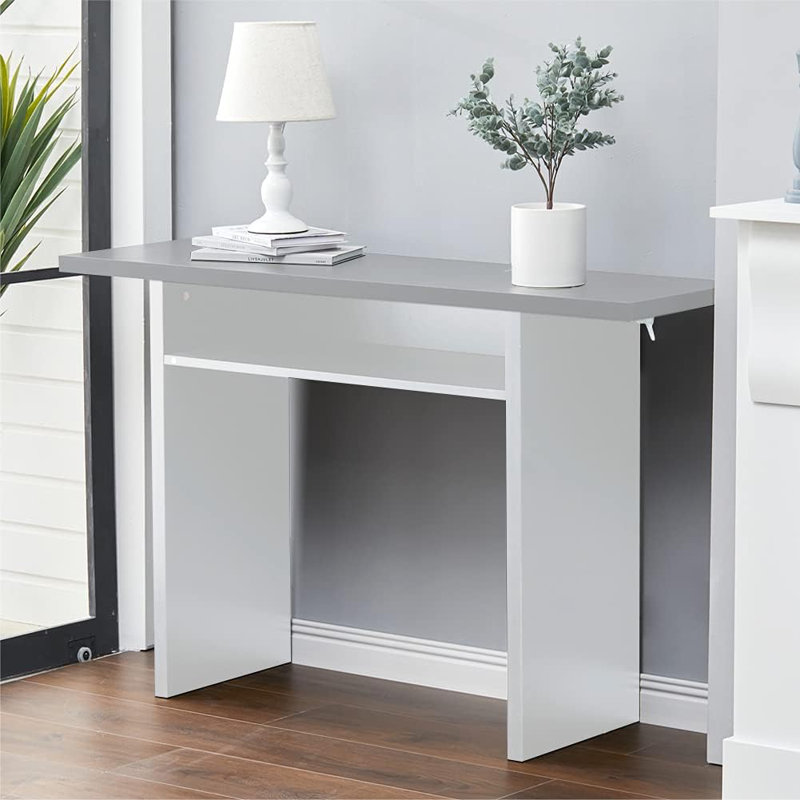 Emar 120Cm Narrow Rectangular Console Table with Storage Shelf, Grey, White