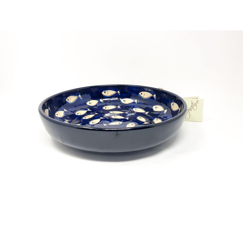 August Grove Mirano Ceramic Salad Bowl, Blue/White