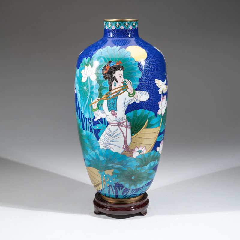 Genuine Cloisonne Vase with Custom Wooden Stand