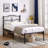 Metal Bed Frame with Headboard Heavy Duty Strong Steel Slat Support Platform Twin Size Bed No Box Spring Needed, Easy Assembly, Black-1600606986-1610027482