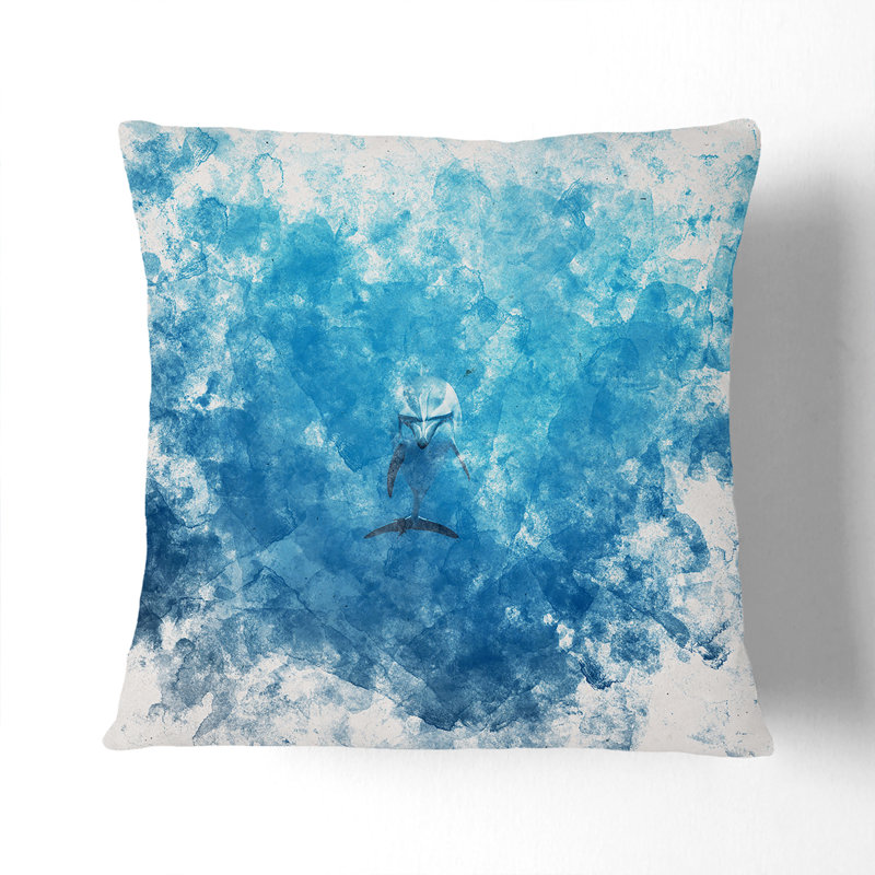 Lone Dolphin Watercolour Cushion with Filling, Stone, 40cm H x 40cm W x 15cm D